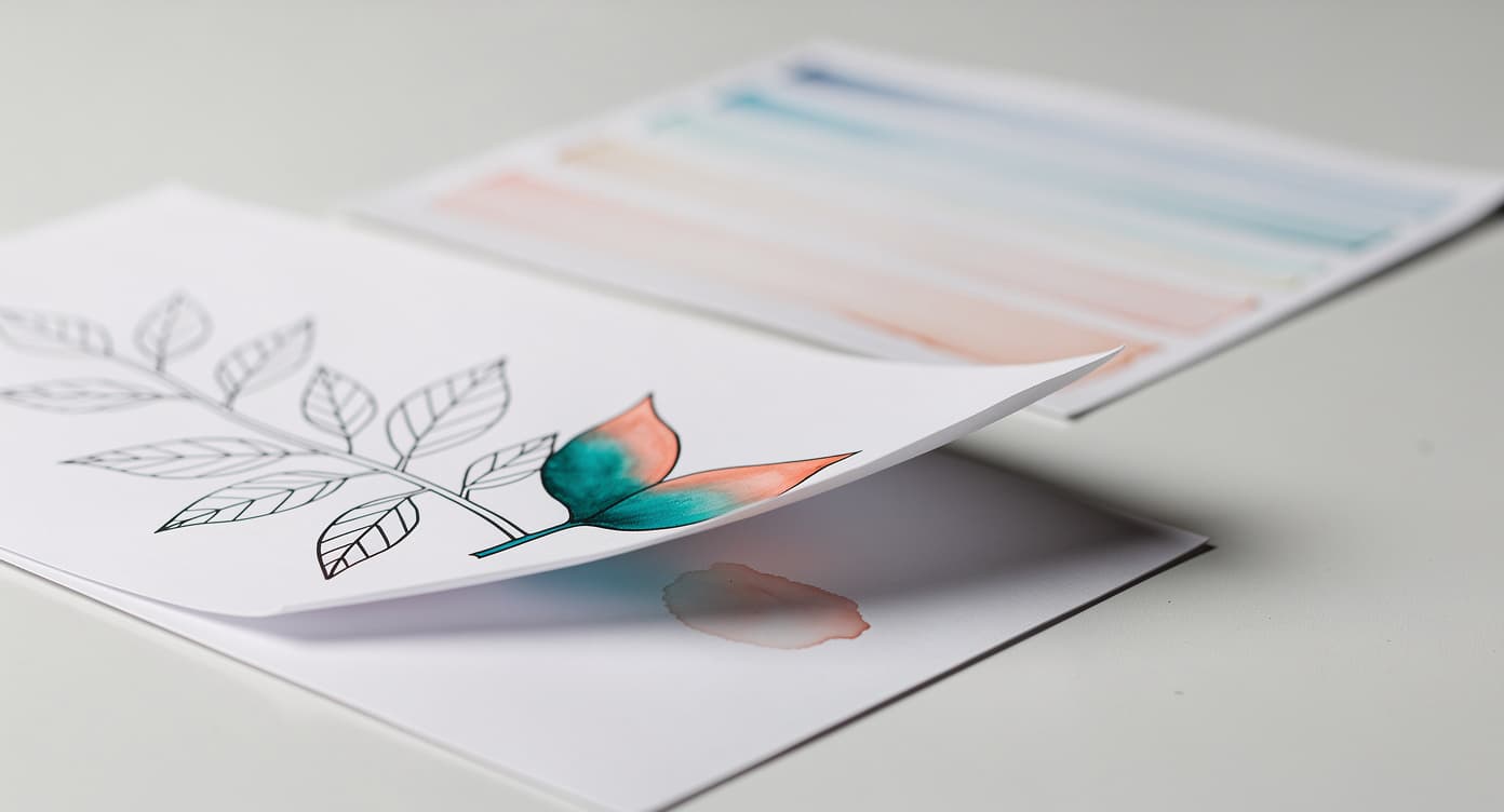 Alcohol marker coloring page lifted over a backing sheet with a visible ink-transfer test
