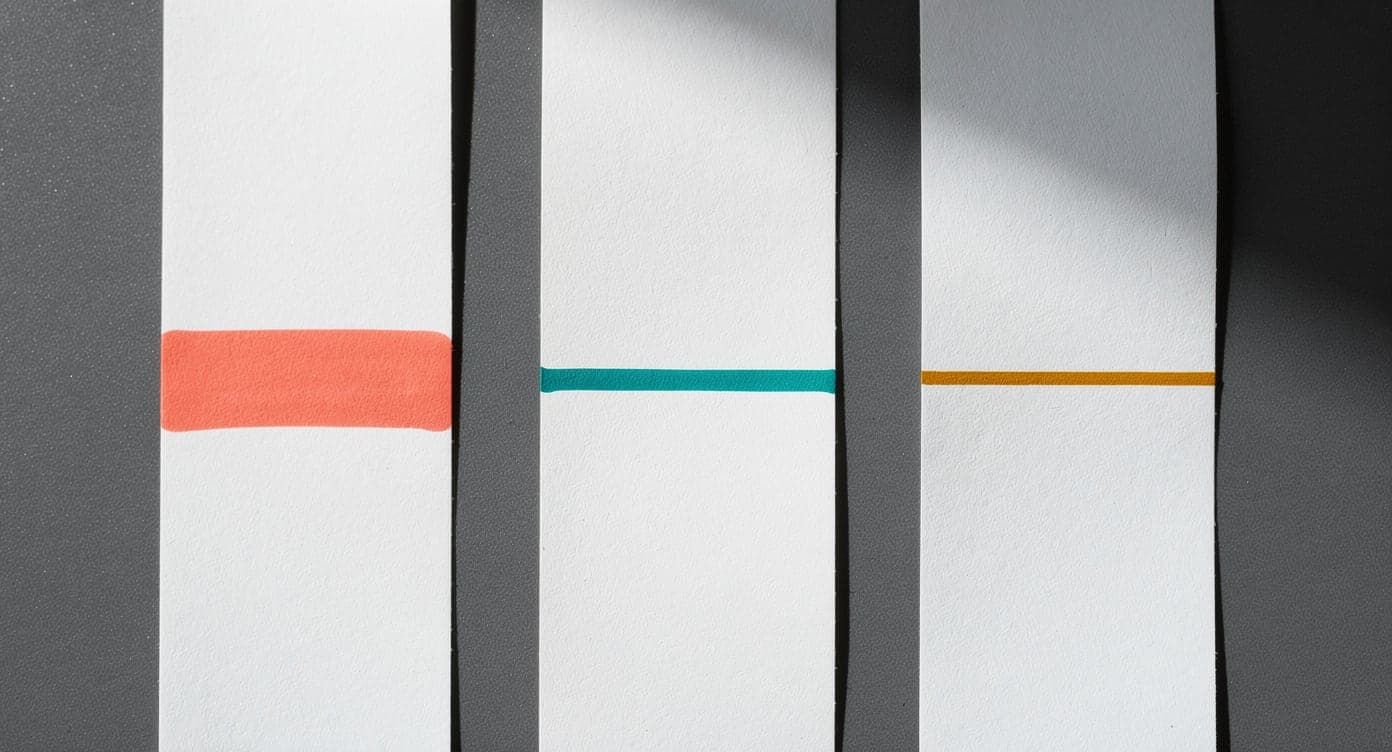 Three separate paper strips showing broad, medium, and fine dry water-based marker strokes
