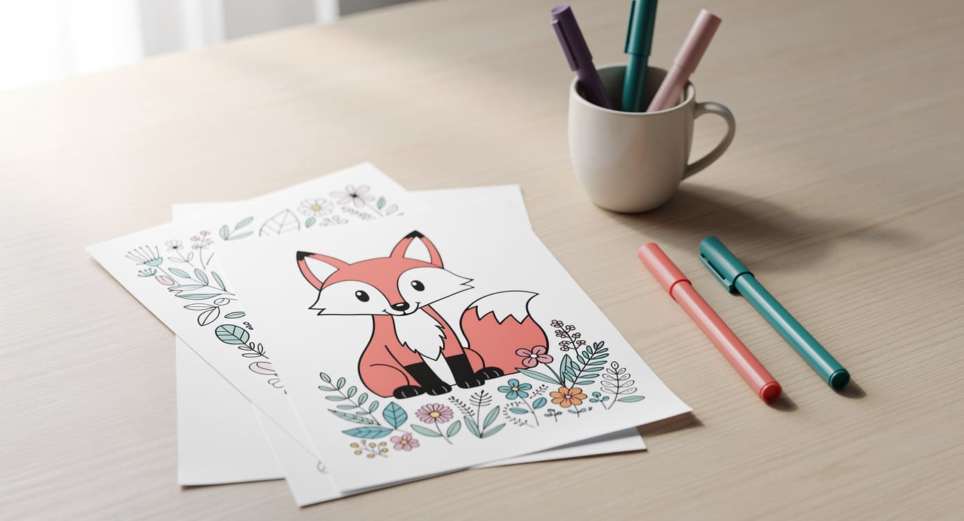 Washable markers beside large-space and detailed kids coloring pages with a protective backing sheet