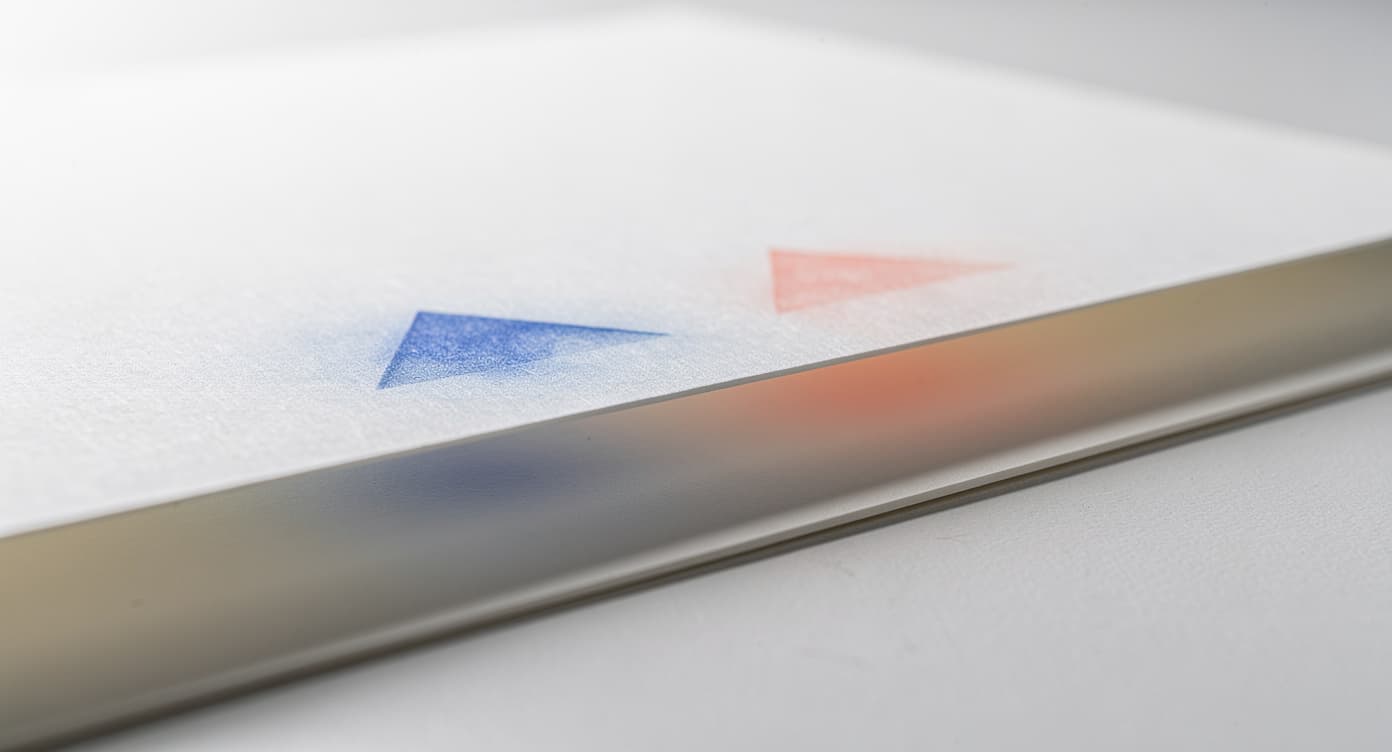 Reverse side of a loose coloring page lifted over a clean backing sheet, showing faint blue and coral marker ghosting